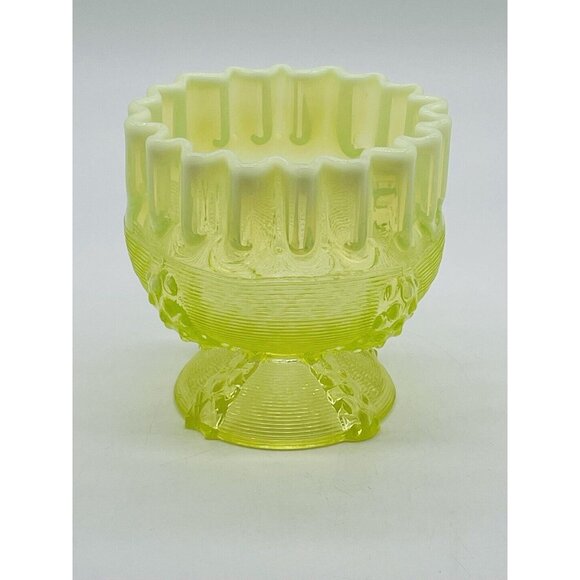 Northwood Victorian Vaseline Topaz Opalescent Glass Rose Bowl Button Panels 1899 - Picture 5 of 7